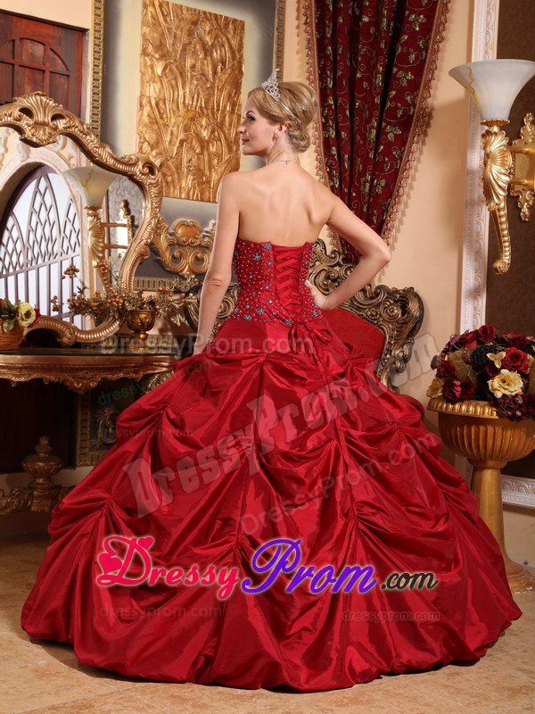 2013 On Sale Wine Red Quinceanera Dress with Beading Pick Ups