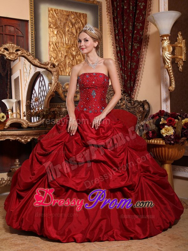 2013 On Sale Wine Red Quinceanera Dress with Beading Pick Ups