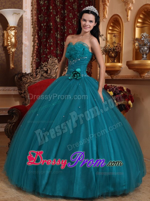 New Beaded Teal Quinceanera Dresses with Handmade Flower