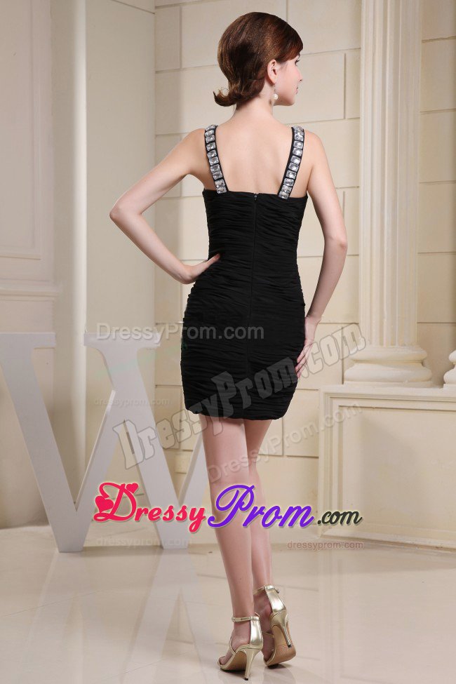 La Jolla CA V-neck Ruched Rhinestone Prom Little Black Dresses