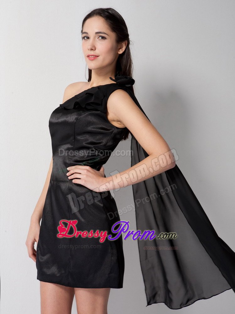Flowery One Shoulder Prom Little Black Dresses of Mini Length
