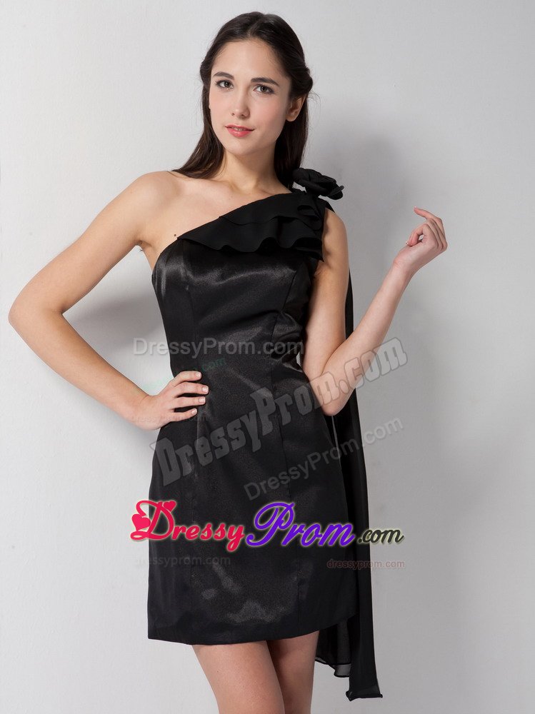 Flowery One Shoulder Prom Little Black Dresses of Mini Length