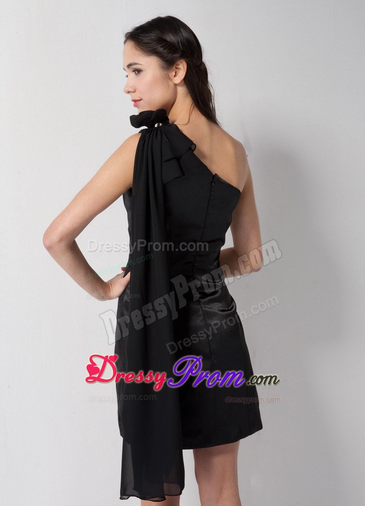 Flowery One Shoulder Prom Little Black Dresses of Mini Length