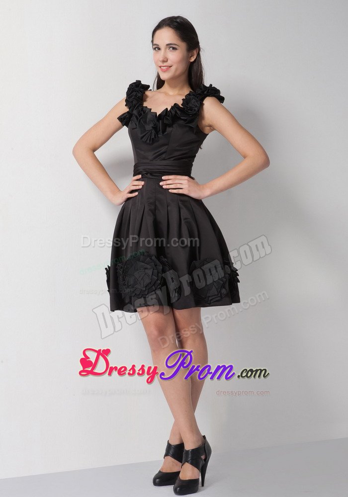Hollywood CA V-neck Flowery Mini Length Prom Little Black Dress