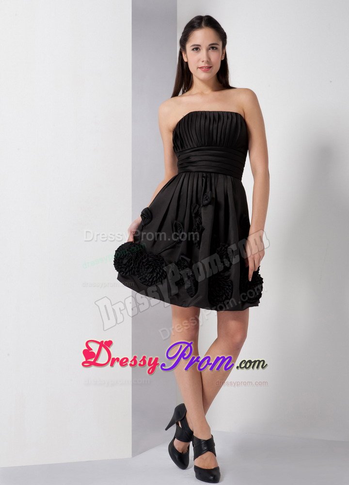 Ruched Prom Little Black Dresses with Sash and Hand Made Flowers