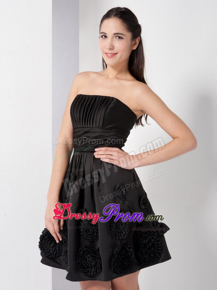 Ruched Prom Little Black Dresses with Sash and Hand Made Flowers