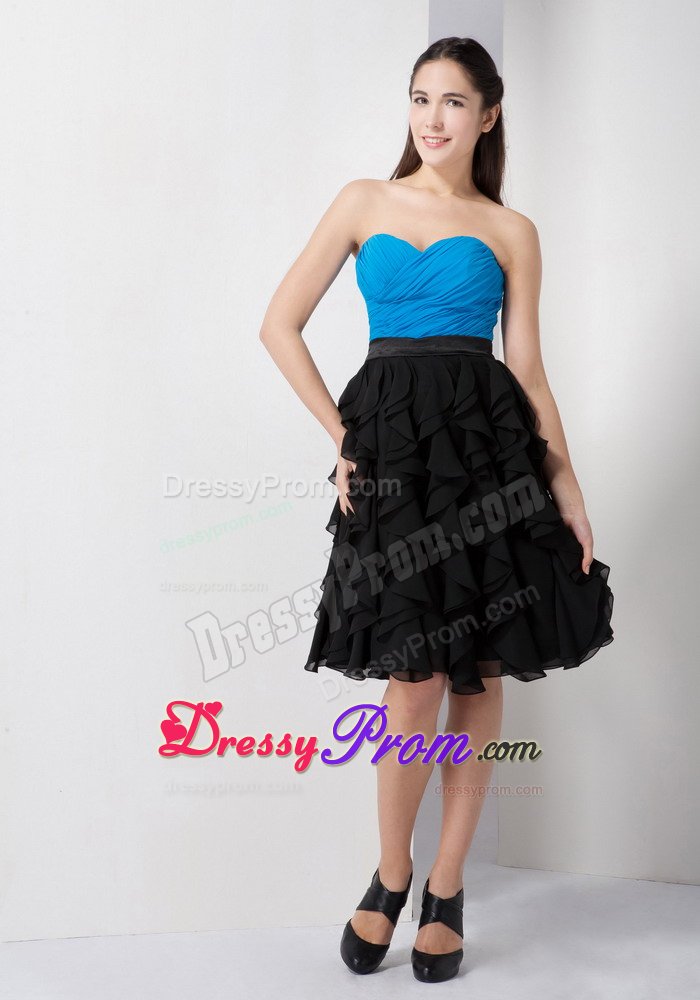 Ruched and Ruffled Prom Little Black Dresses in Blue and Black