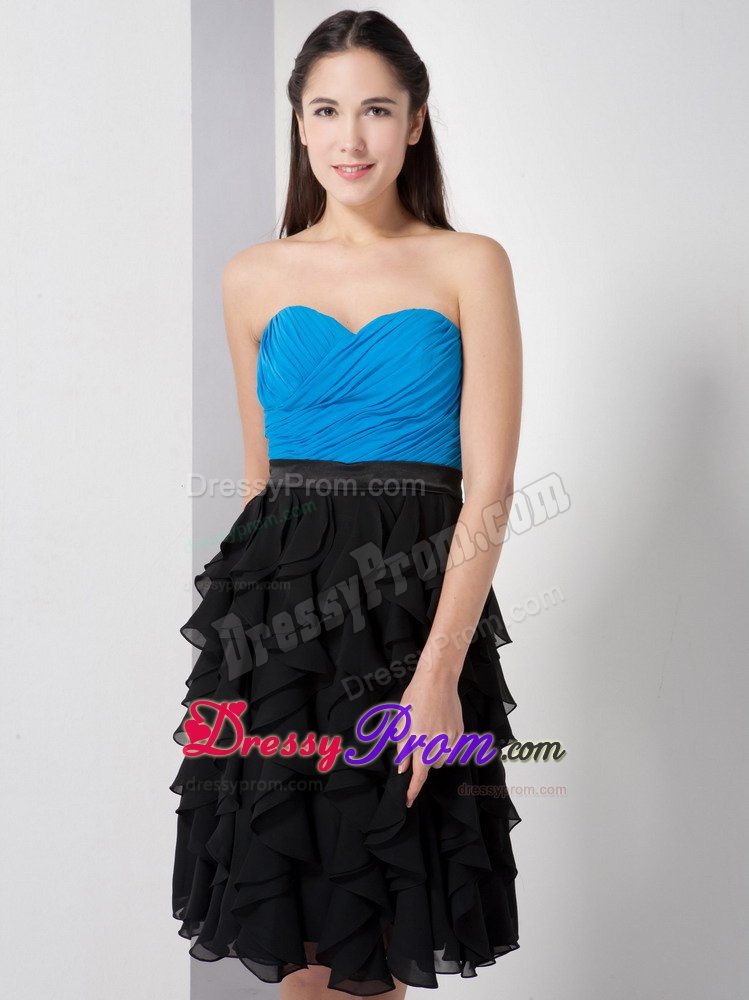 Ruched and Ruffled Prom Little Black Dresses in Blue and Black