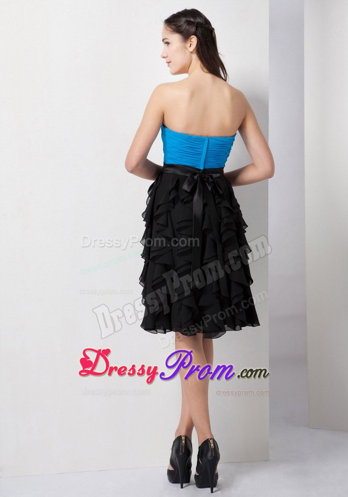 Ruched and Ruffled Prom Little Black Dresses in Blue and Black
