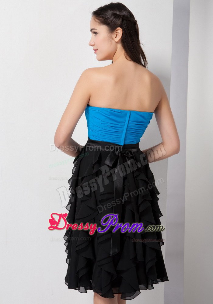 Ruched and Ruffled Prom Little Black Dresses in Blue and Black