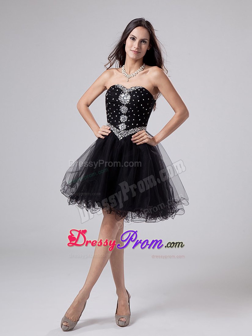 Beaded Bodice Prom Little Black Dresses with Puffy Mini Skirt