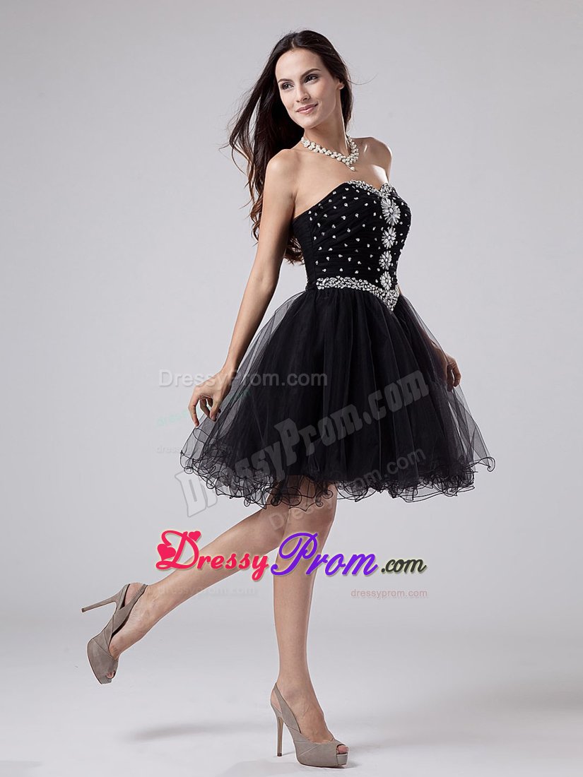 Beaded Bodice Prom Little Black Dresses with Puffy Mini Skirt