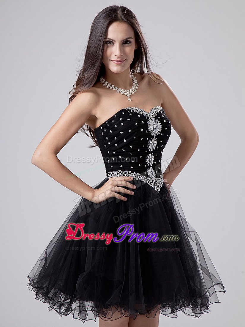 Beaded Bodice Prom Little Black Dresses with Puffy Mini Skirt