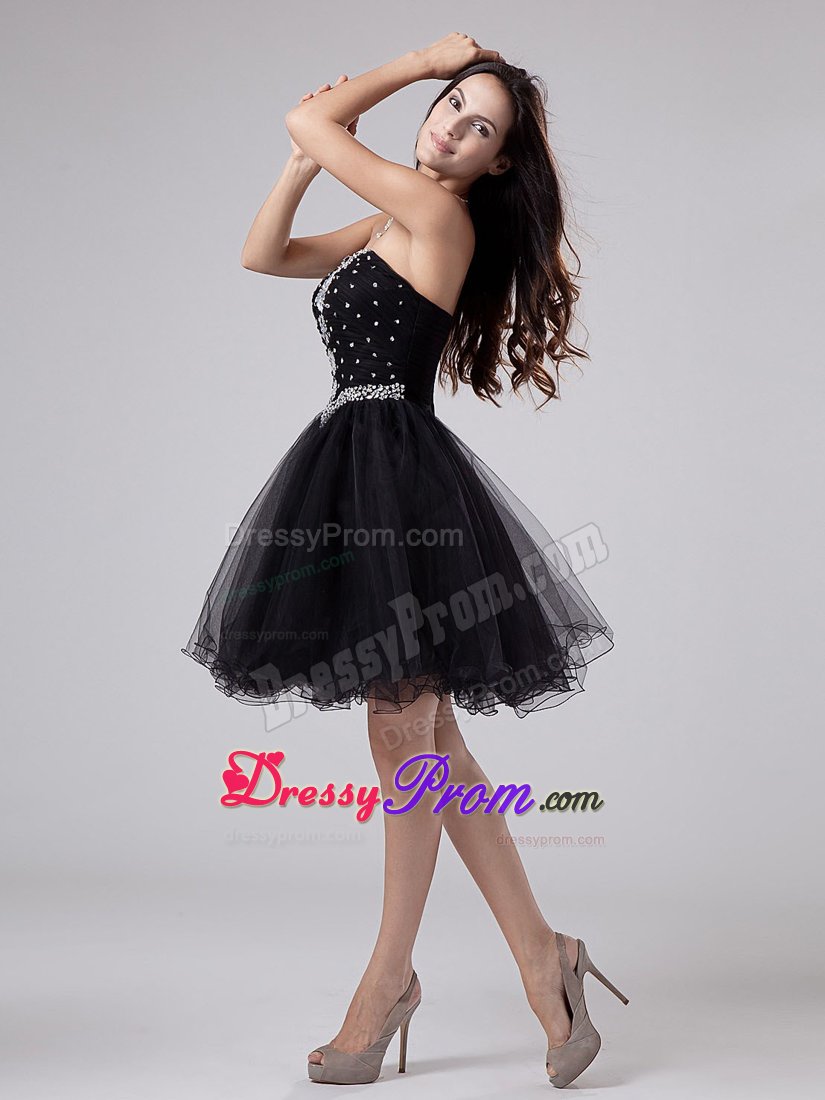 Beaded Bodice Prom Little Black Dresses with Puffy Mini Skirt