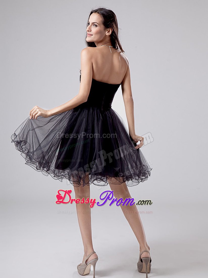 Beaded Bodice Prom Little Black Dresses with Puffy Mini Skirt