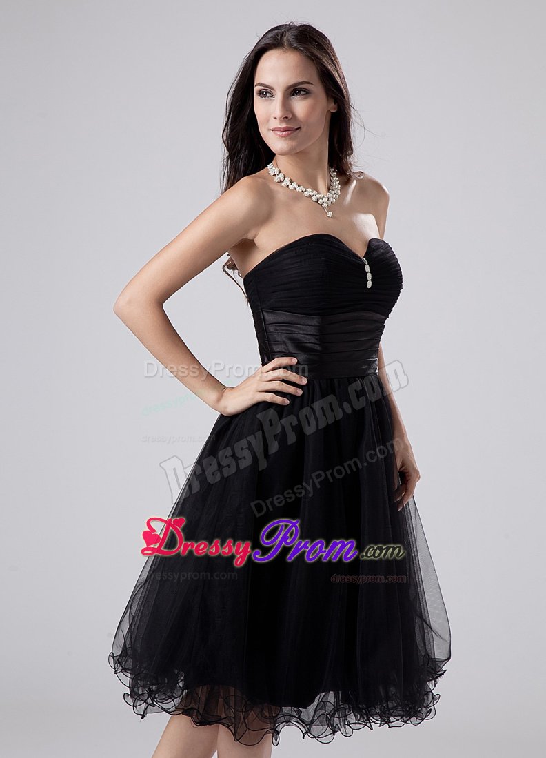 Beaded and Ruched Prom Little Black Dresses of Knee Length 2014