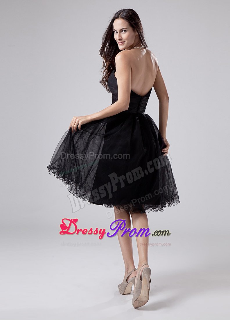 Beaded and Ruched Prom Little Black Dresses of Knee Length 2014