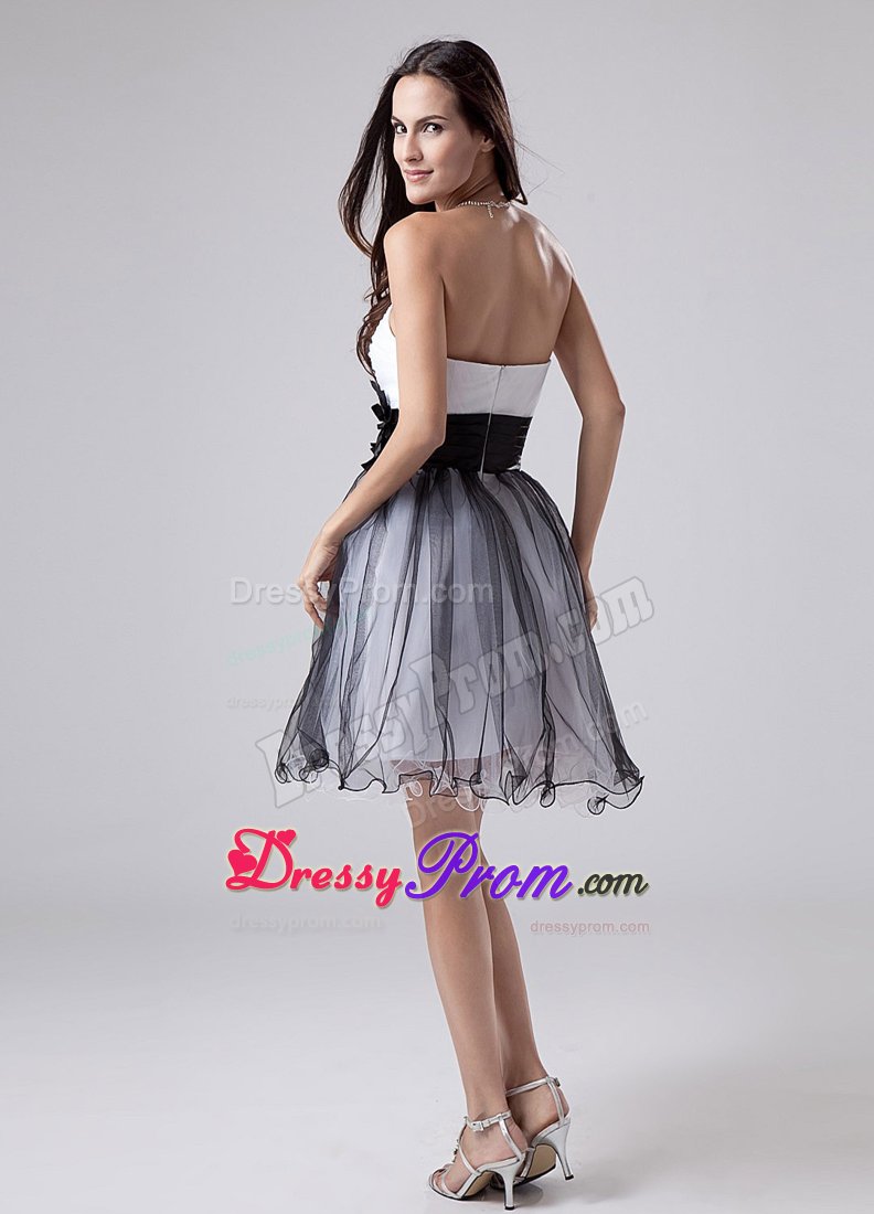 White and Black Prom Little Black Dresses with Hand Made Flowers