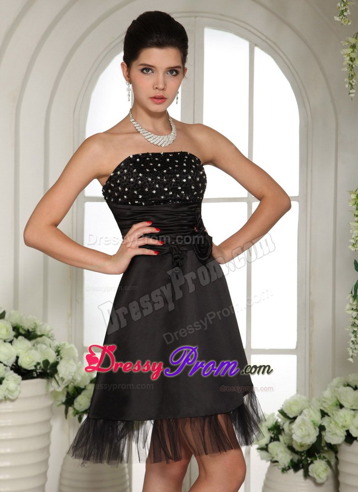 Elegant Taffeta Tulle Mini-Length Strapless Black Evening Dresses