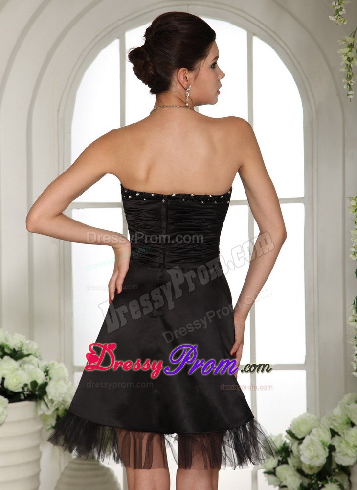 Elegant Taffeta Tulle Mini-Length Strapless Black Evening Dresses