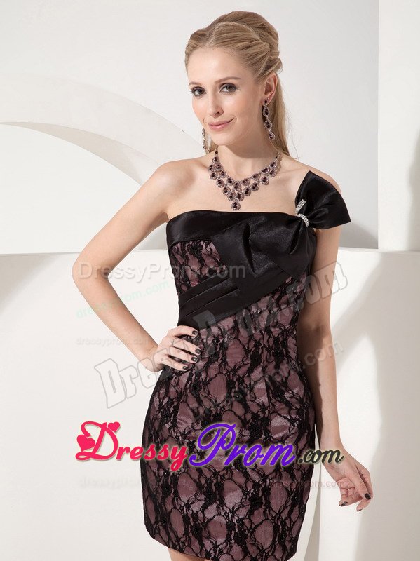 2014 Strapless Lace Little Black Dresses for Juniors with Bowknot