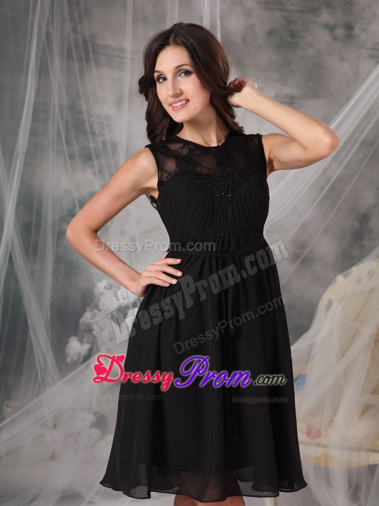 Simple Style Chiffon Knee-length Little Black Dress for Nightclub