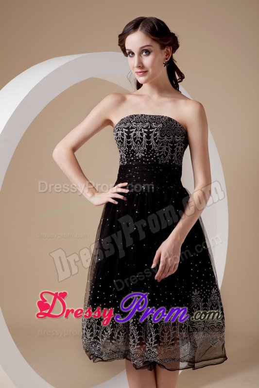 Organza Tea-Length Embroidery Massachusetts Little Black Dress