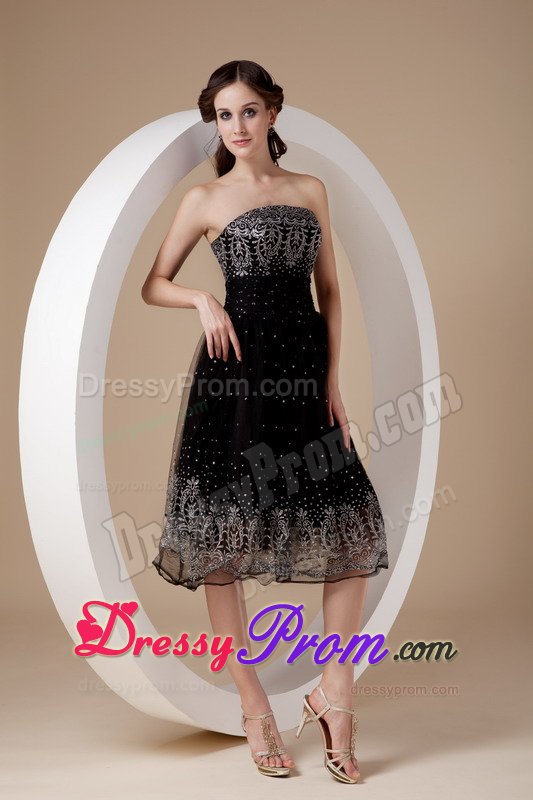 Organza Tea-Length Embroidery Massachusetts Little Black Dress