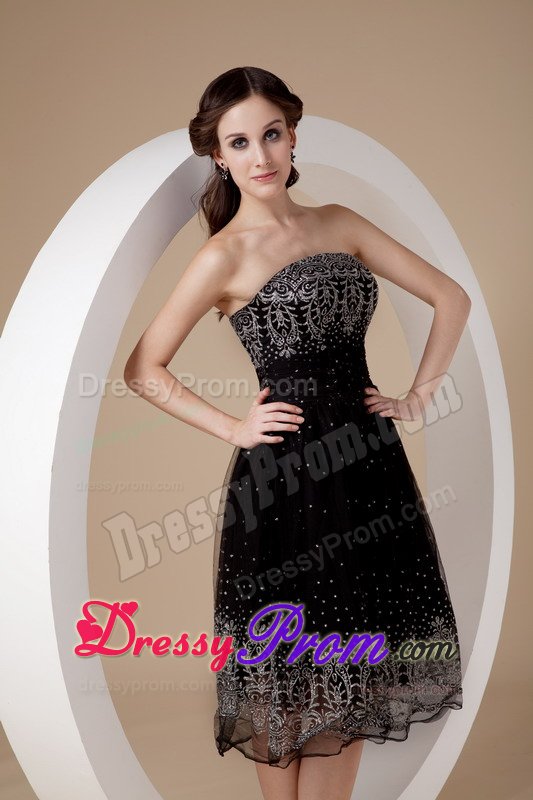 Organza Tea-Length Embroidery Massachusetts Little Black Dress