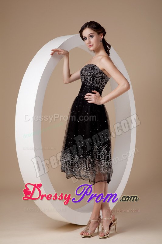 Organza Tea-Length Embroidery Massachusetts Little Black Dress