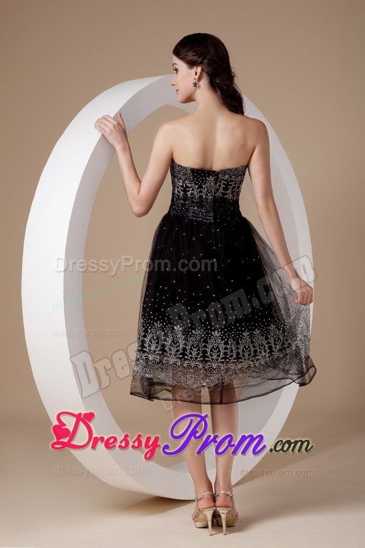 Organza Tea-Length Embroidery Massachusetts Little Black Dress