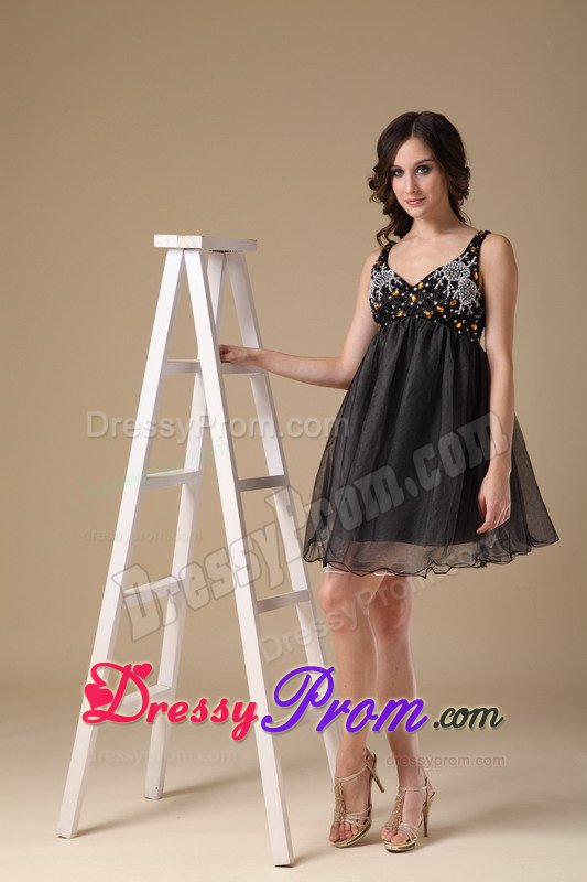 2013 New Organza Straps Zipper-Up Little Black Dress for Juniors