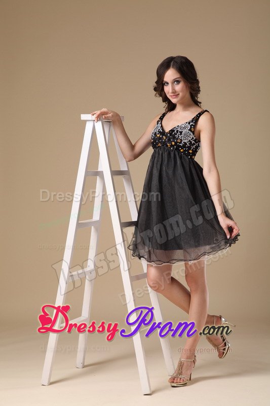 2013 New Organza Straps Zipper-Up Little Black Dress for Juniors