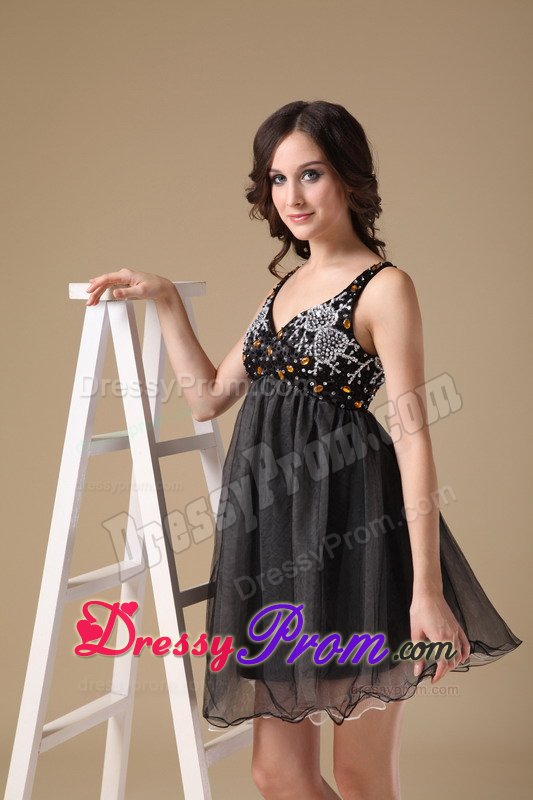 2013 New Organza Straps Zipper-Up Little Black Dress for Juniors