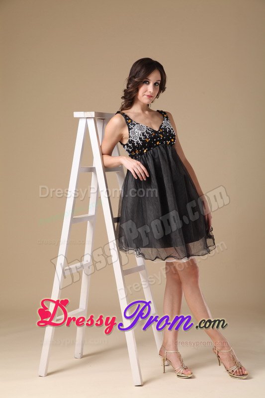 2013 New Organza Straps Zipper-Up Little Black Dress for Juniors