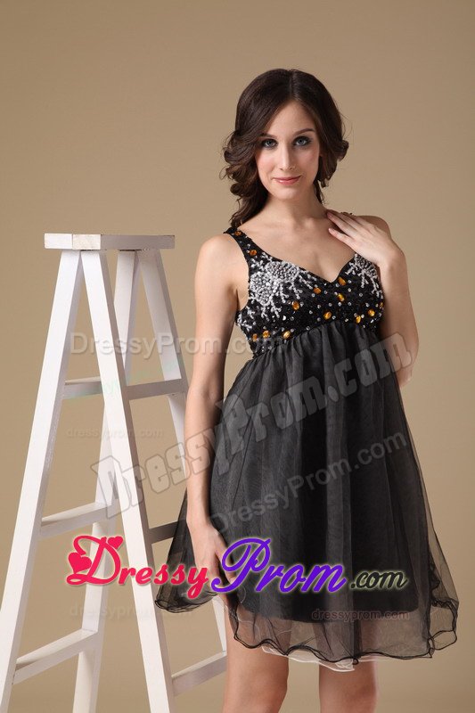 2013 New Organza Straps Zipper-Up Little Black Dress for Juniors
