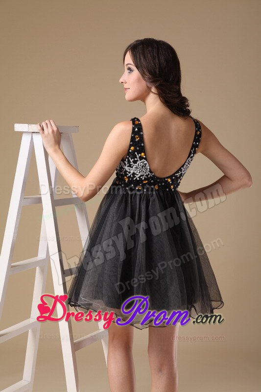 2013 New Organza Straps Zipper-Up Little Black Dress for Juniors