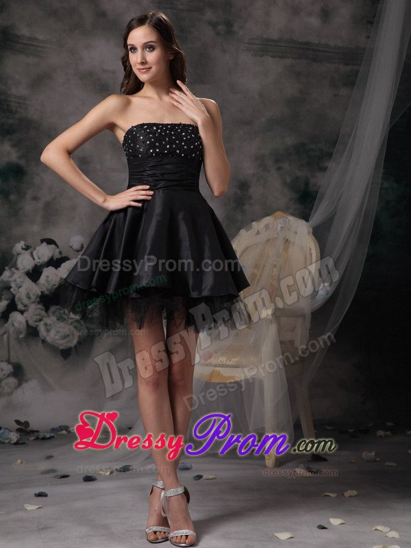 Eye Catching Strapless Puffy Beaded Little Black Dress Summer