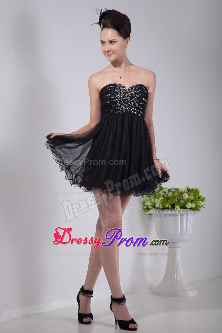 Organza Empire Sweetheart Mini-Length Beaded Little Black Dress