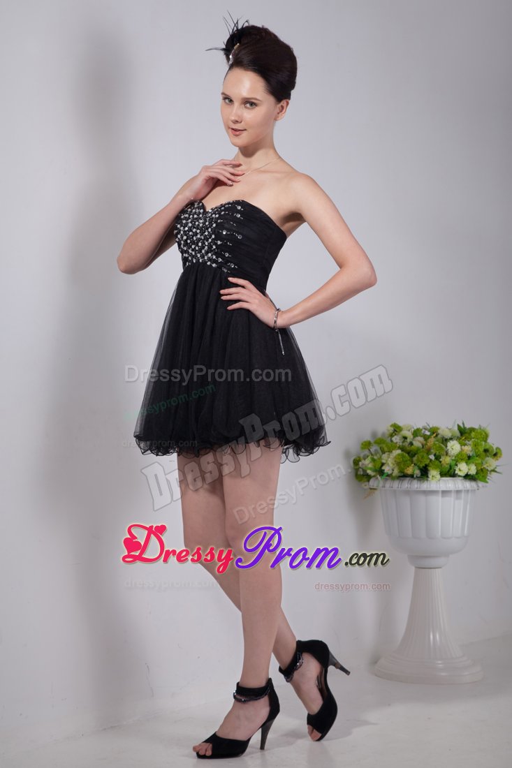 Organza Empire Sweetheart Mini-Length Beaded Little Black Dress