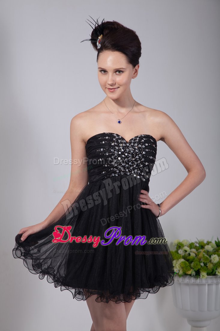 Organza Empire Sweetheart Mini-Length Beaded Little Black Dress