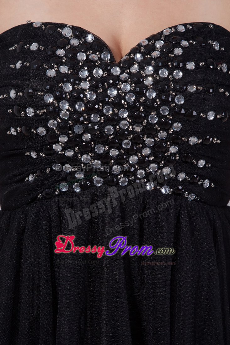 Organza Empire Sweetheart Mini-Length Beaded Little Black Dress