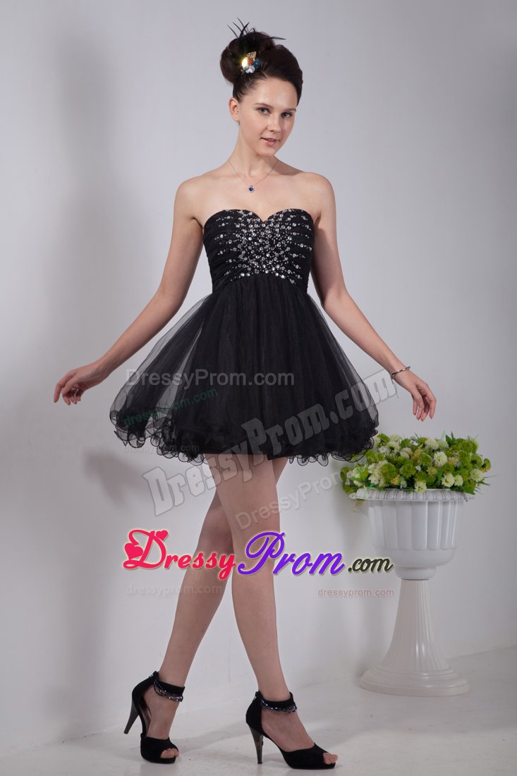 Organza Empire Sweetheart Mini-Length Beaded Little Black Dress