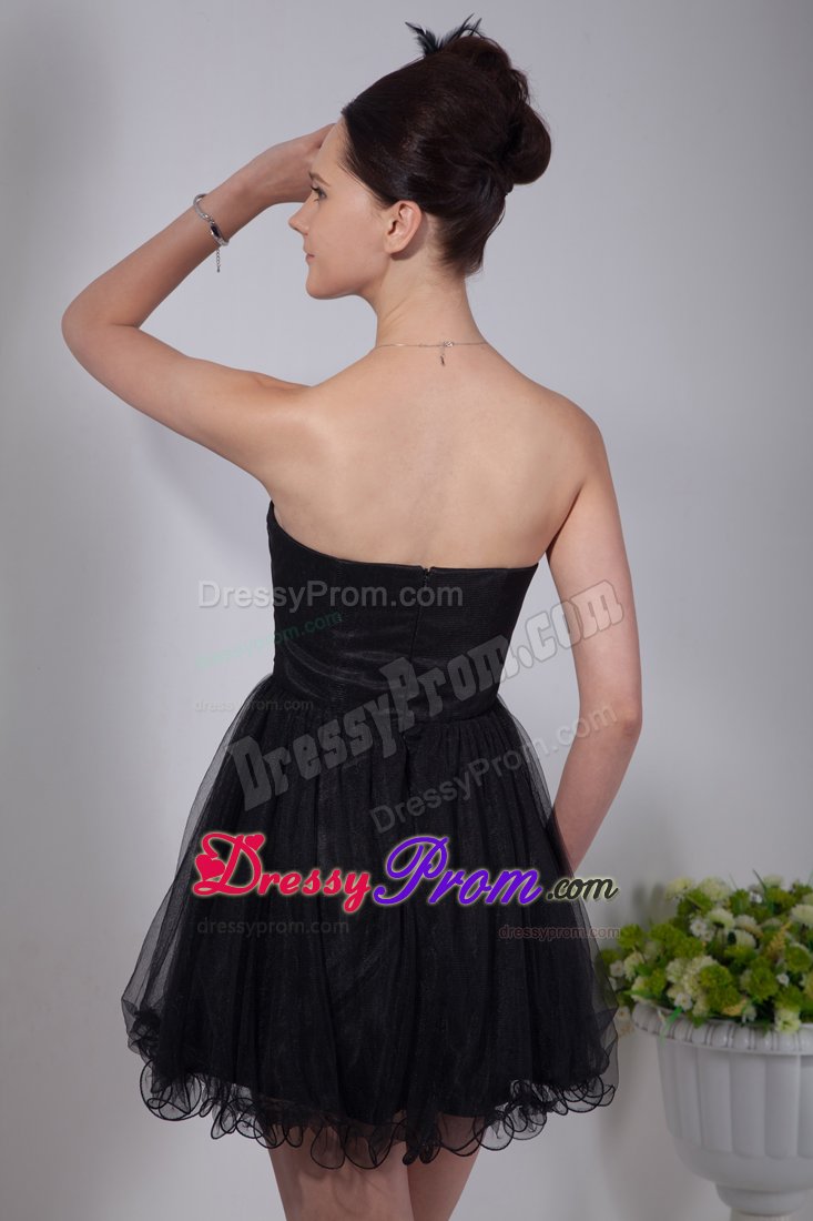 Organza Empire Sweetheart Mini-Length Beaded Little Black Dress