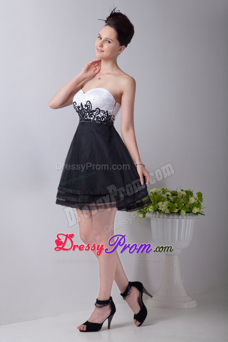 Organza Appliqued Beaded Little Black And White Dresses Juniors