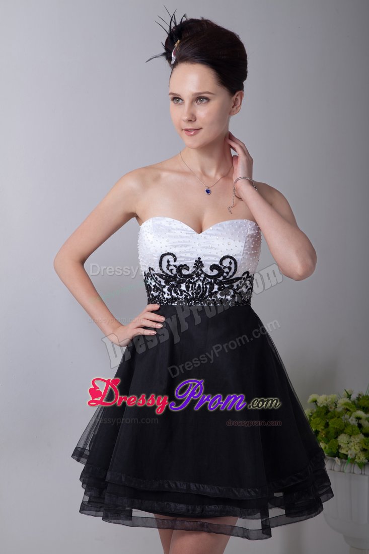 Organza Appliqued Beaded Little Black And White Dresses Juniors