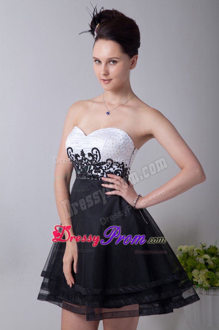 Organza Appliqued Beaded Little Black And White Dresses Juniors
