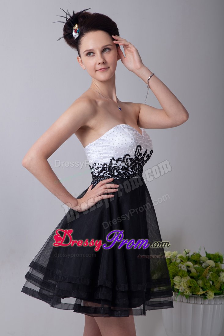 Organza Appliqued Beaded Little Black And White Dresses Juniors