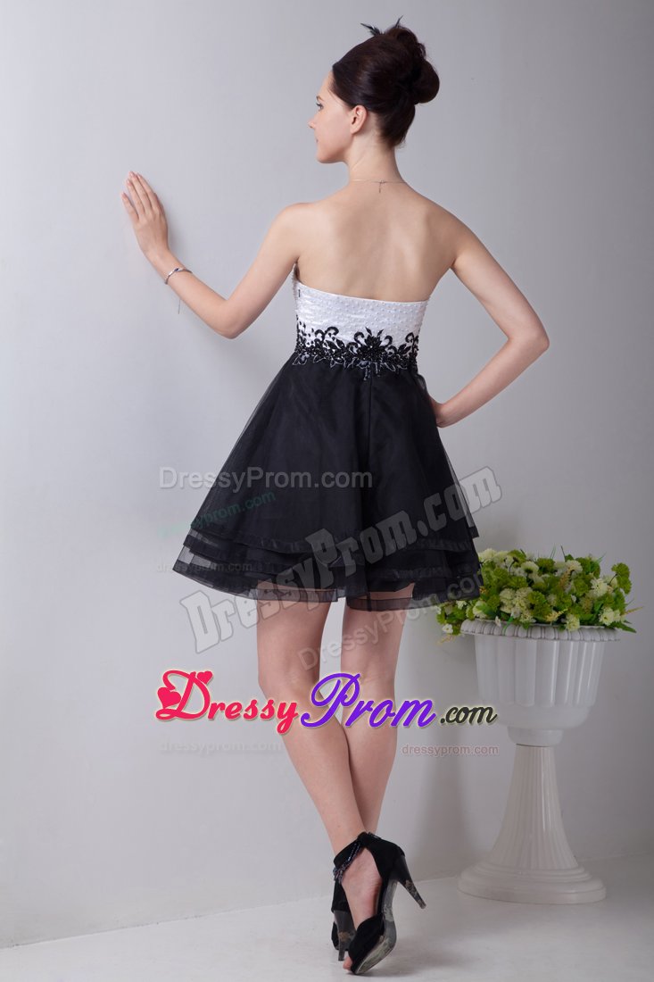 Organza Appliqued Beaded Little Black And White Dresses Juniors