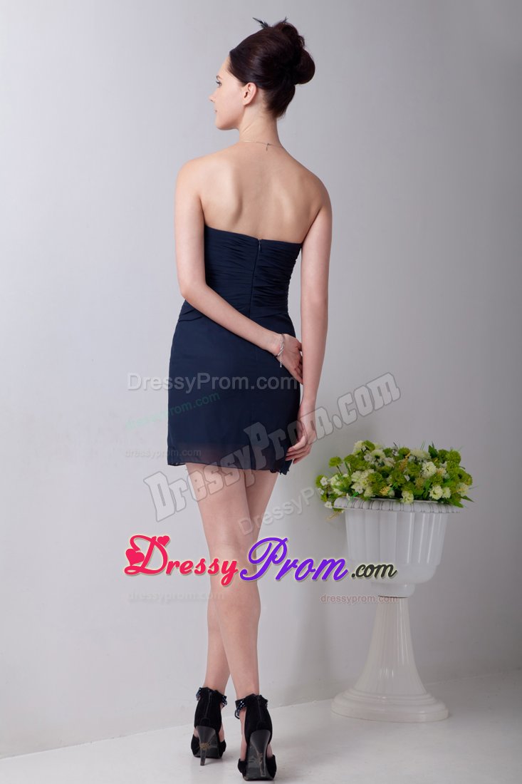 Empire Sweetheart Handmade Flower Navy Blue Prom Dress